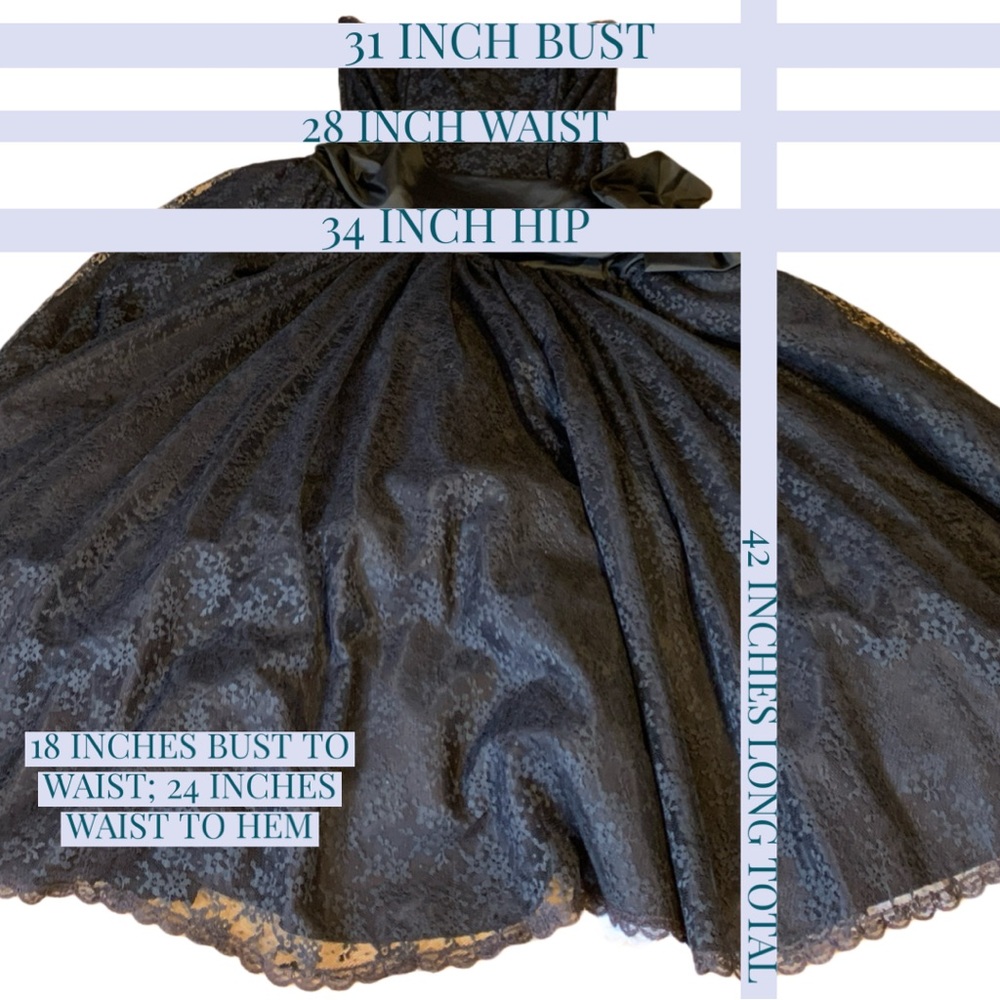 VINTAGE 1980'S BY CAROL BLACK LACE STRAPLESS MIDI PARTY DRESS W/SATIN BOW (6) - Picture 14 of 15